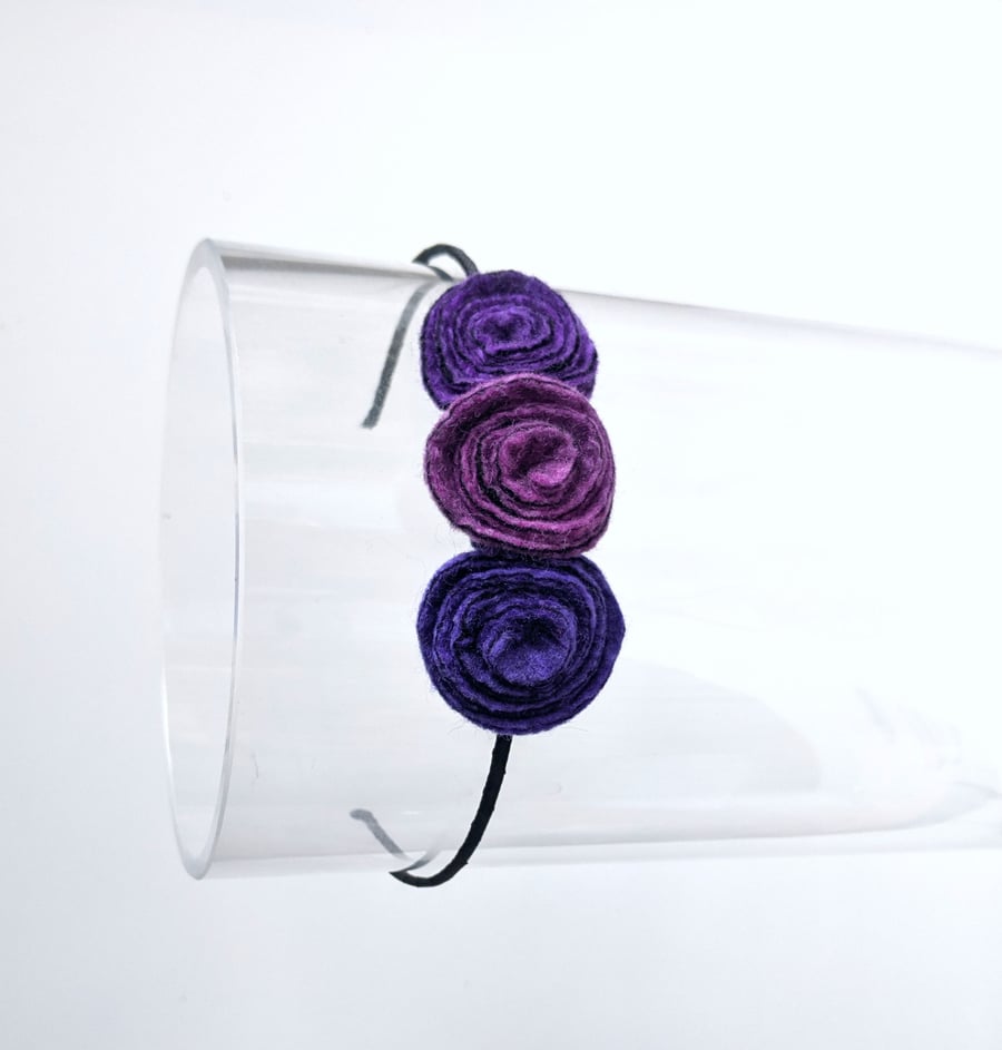 Flower hair band: purple art deco roses