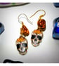 Yellow Sugar Skull Earrings with Yellow Metal Roses  - Image 1