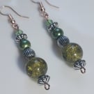 Hypoallergenic drop earrings with green beads