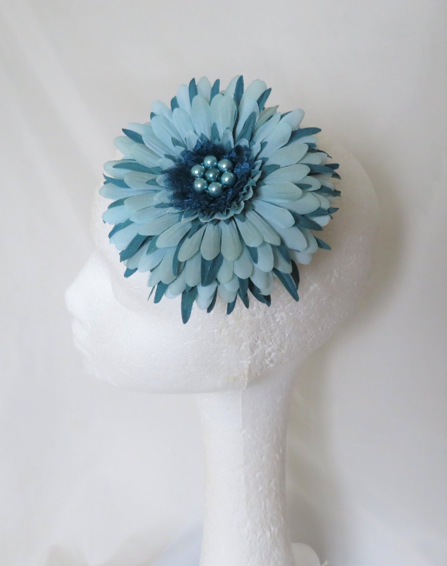 Aquamarine Aqua Teal Blue Gerbera Daisy Hair Clip Fascinator Retro Rockabilly