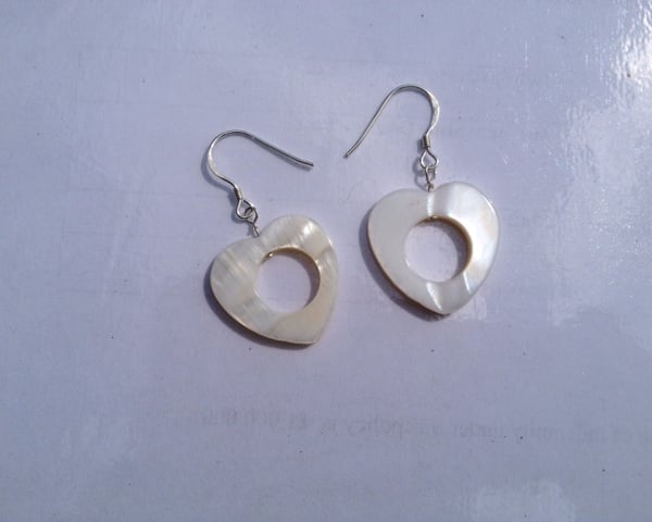 mother of pearl shell heart earrings