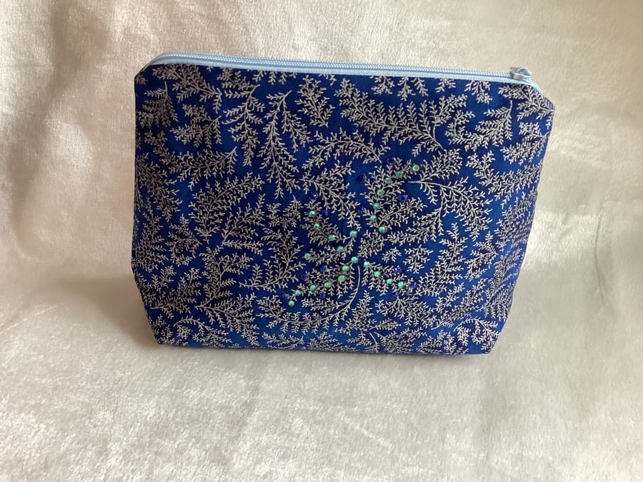 Christmas pouch, makeup  bag, blue pouch,