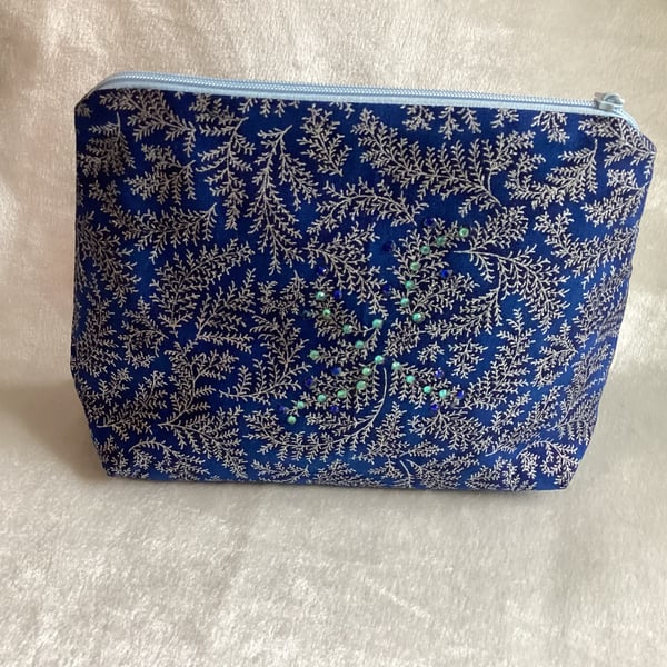 Christmas pouch, makeup  bag, blue pouch,