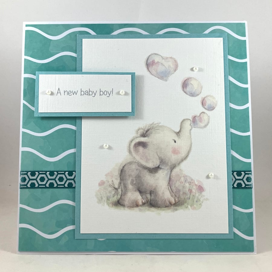 Cute elephant new baby boy card