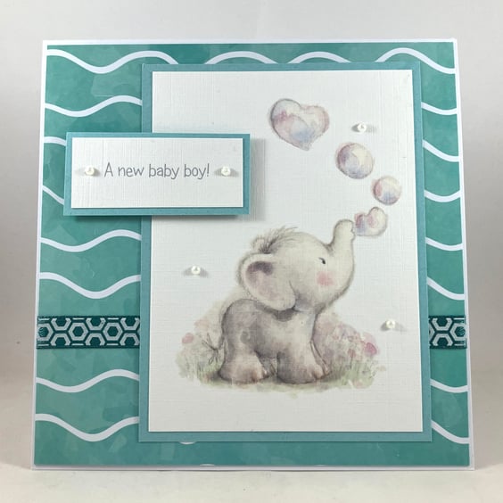 Cute elephant new baby boy card