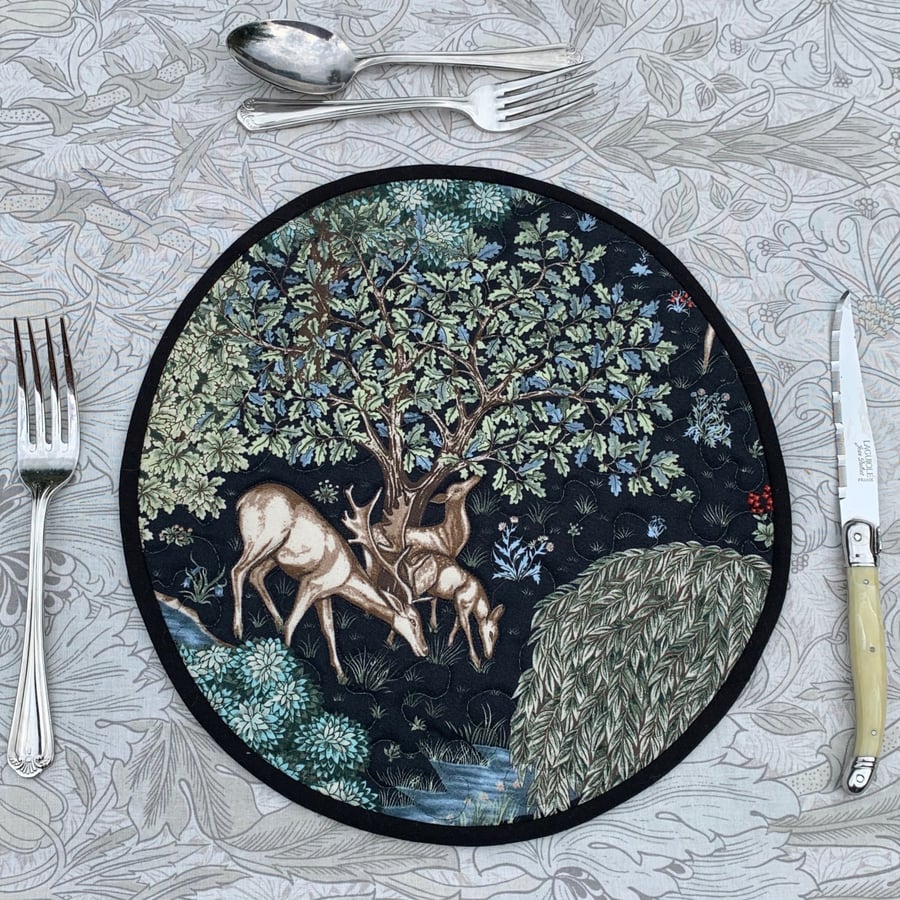 Enchanted Forest quilted fabric placemats.  Singles.