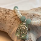 Bracelet - Seaglass, Tree of Life Charm, Amazonite, Pearly beads