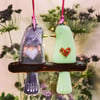 Fused glass Love Birds - Lilac & Mint Green