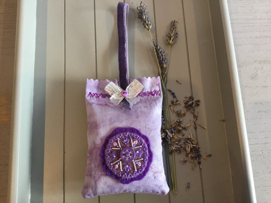 Hand Embroidered Silver Lavender Bag