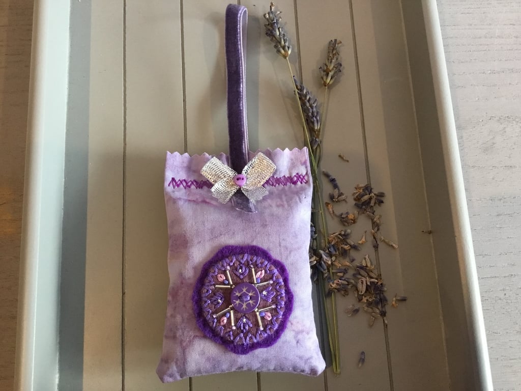 Hand Embroidered Silver Lavender Bag