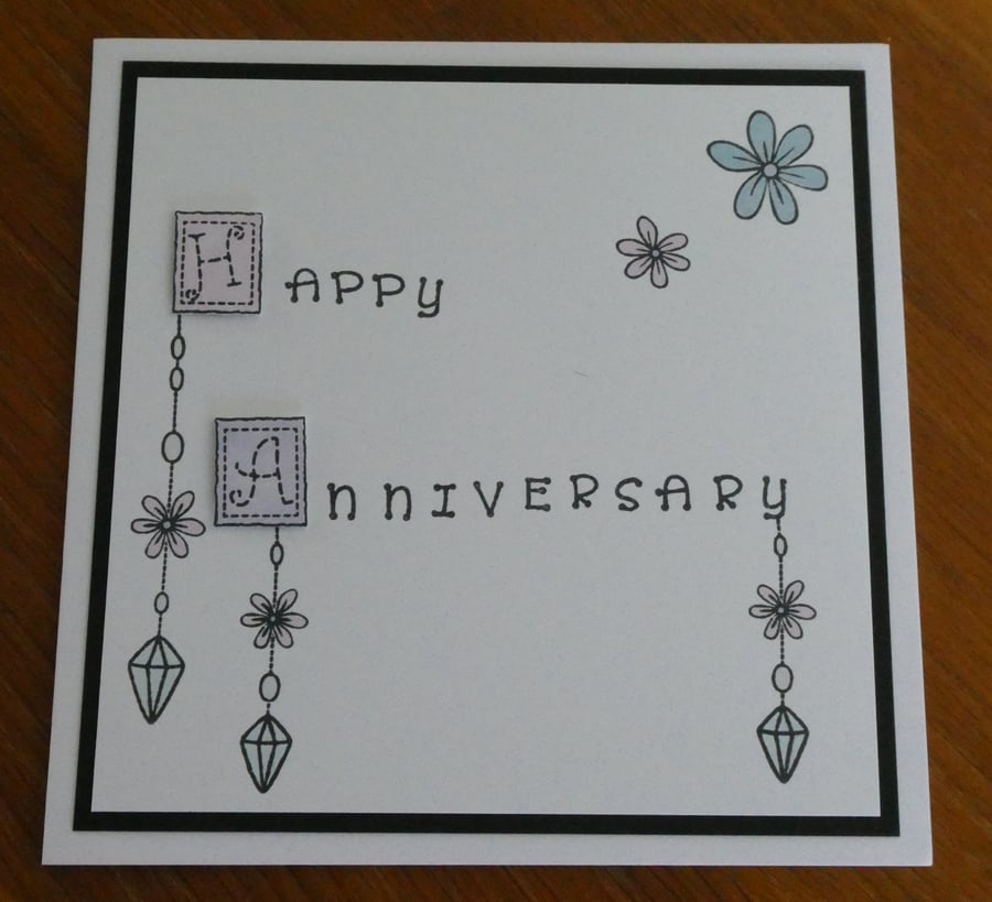 Anniversary Card - Floral Pink and Blue
