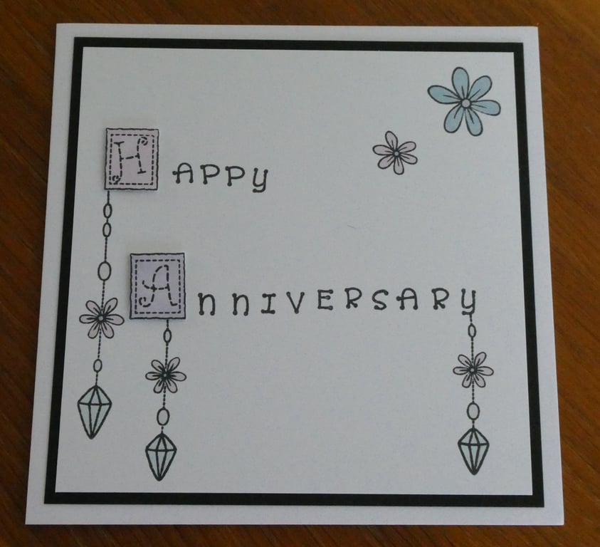 Anniversary Card - Floral Pink and Blue