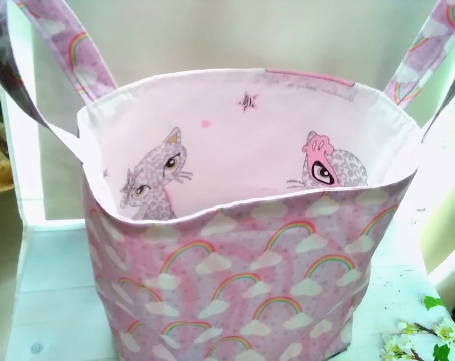 Rainbow fabric storage box with handles, cotton fabric, letter box gift handmade