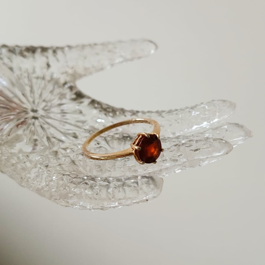 Natural Red Garnet Solitaire Gold Ring:  Size P - Q , 56.5