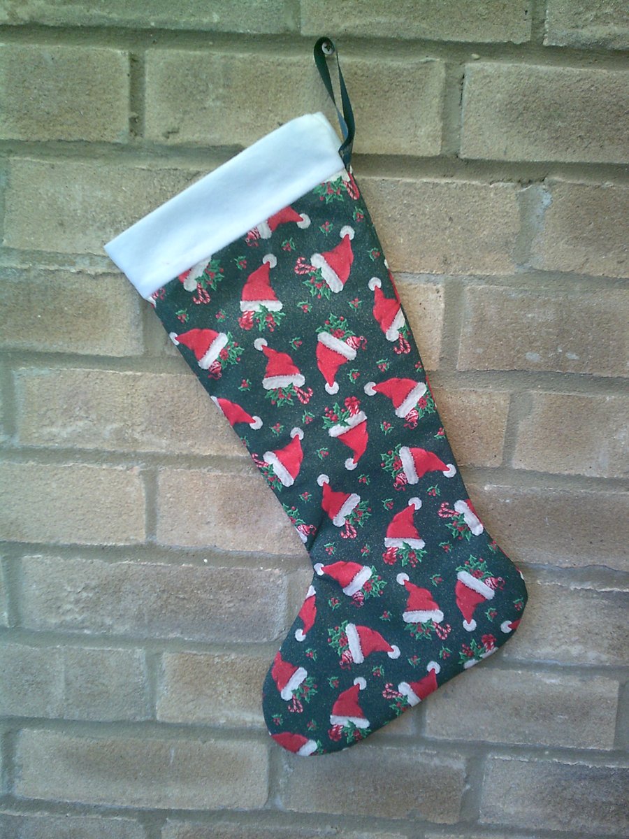 Santa Hats on Green Christmas Stocking