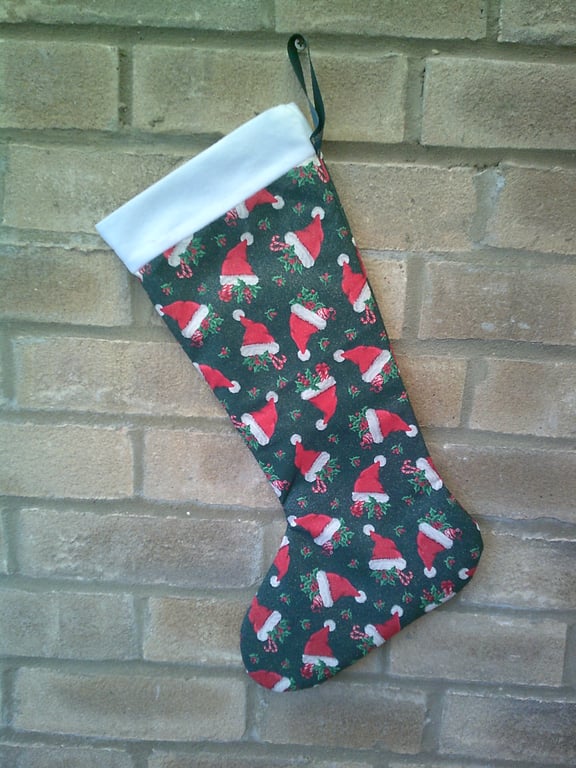 Santa Hats on Green Christmas Stocking