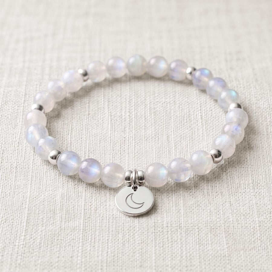 Moonstone Crystal Bracelet, Intuition, Personalised Engraved Gift