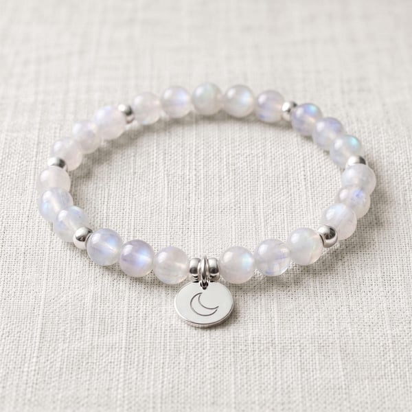 Moonstone Crystal Bracelet, Intuition, Personalised Engraved Gift