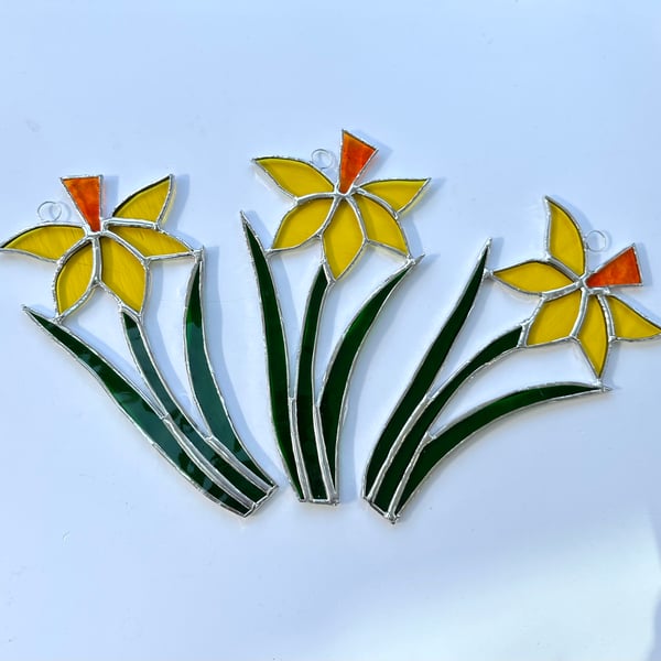 Stained Glass Daffodil Suncatcher - Handmade Hanging Window Decoration 