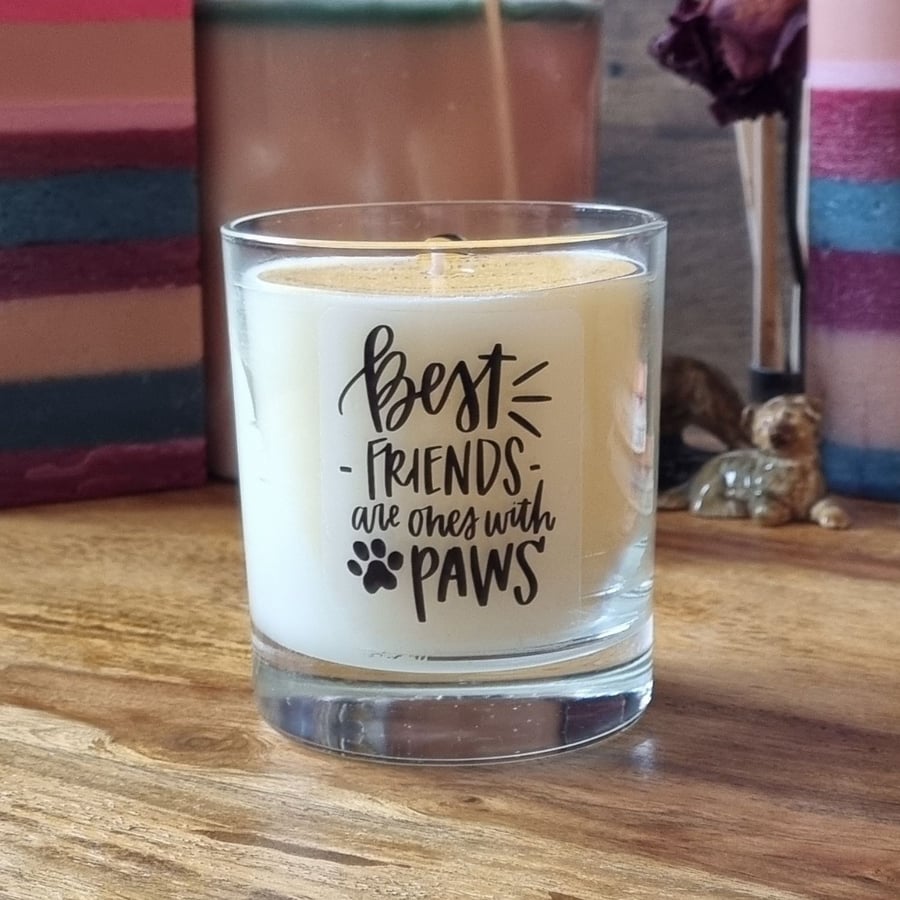 Scented Candle In Glass Best Friends Have Paws Design Wax Blend 30cl Gift