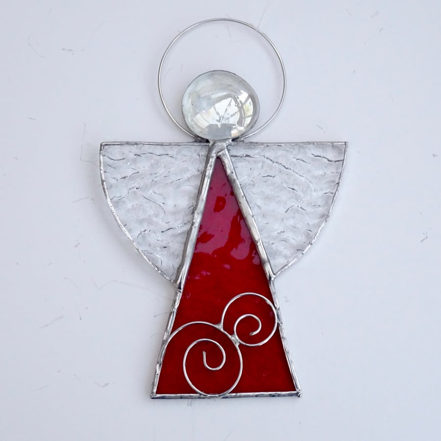 Large Stained Glass Angel Suncatcher  - Handmade Hanging Decoration - Red