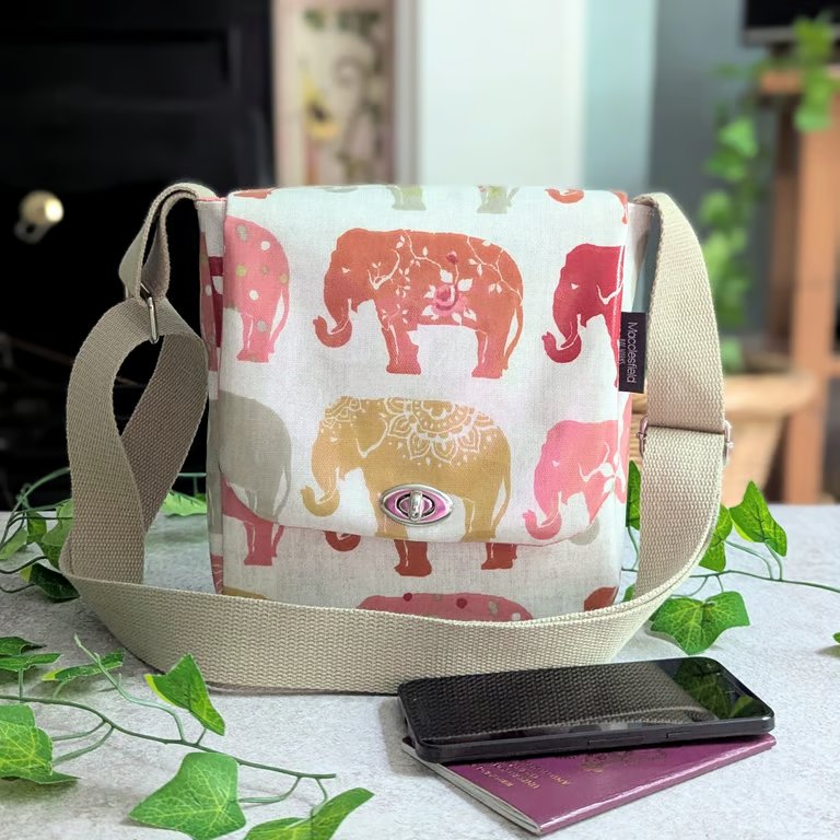 Indian Elephant Print, Water-resistant Oilcloth Small Cross Body Bag