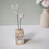 Clay Heart and Flower in a Printed Wood Block 'Love You'