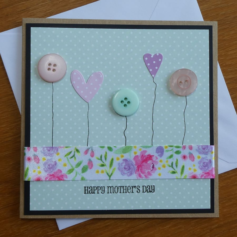 Button Flowers Mother's Day Card - Green Polka Dots