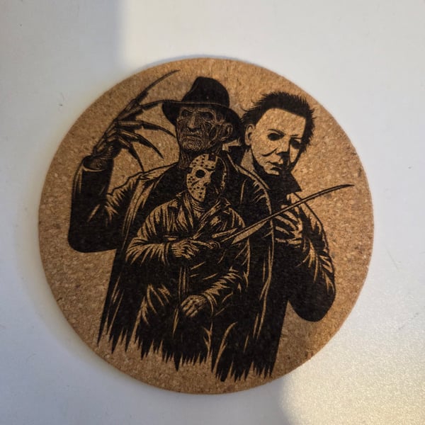 Handmade Horror Icons Laser Engraved Cork Coaster