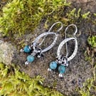 Oxidised sterling silver and teal chrysocolla small dangly earrings