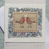 Robins with Love hand-stitched detailed miniature, first Christmas together