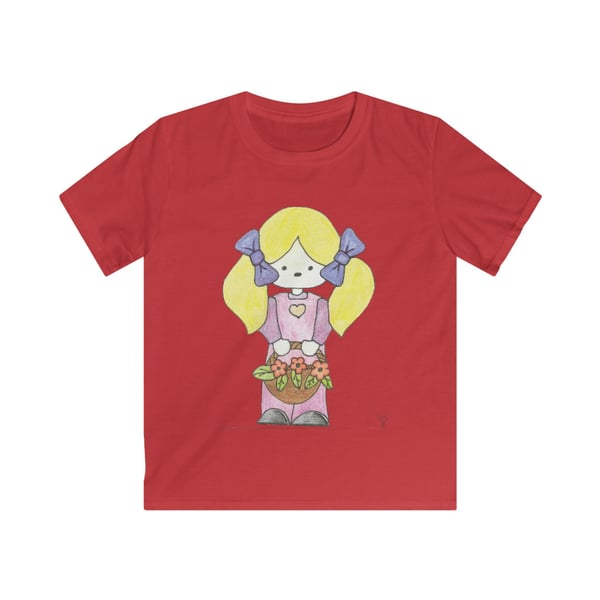 Cute Girl With Yellow Hair Kids Softstyle Tshirt by Bikabunny