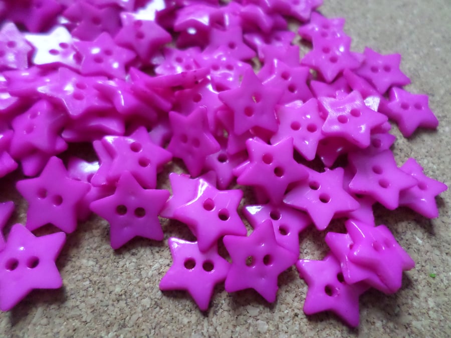 30 x 2-Hole Acrylic Buttons - Star - 12mm - Bright Pink
