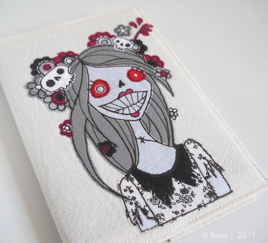 freehand embroidered sketchbook zombie textile art