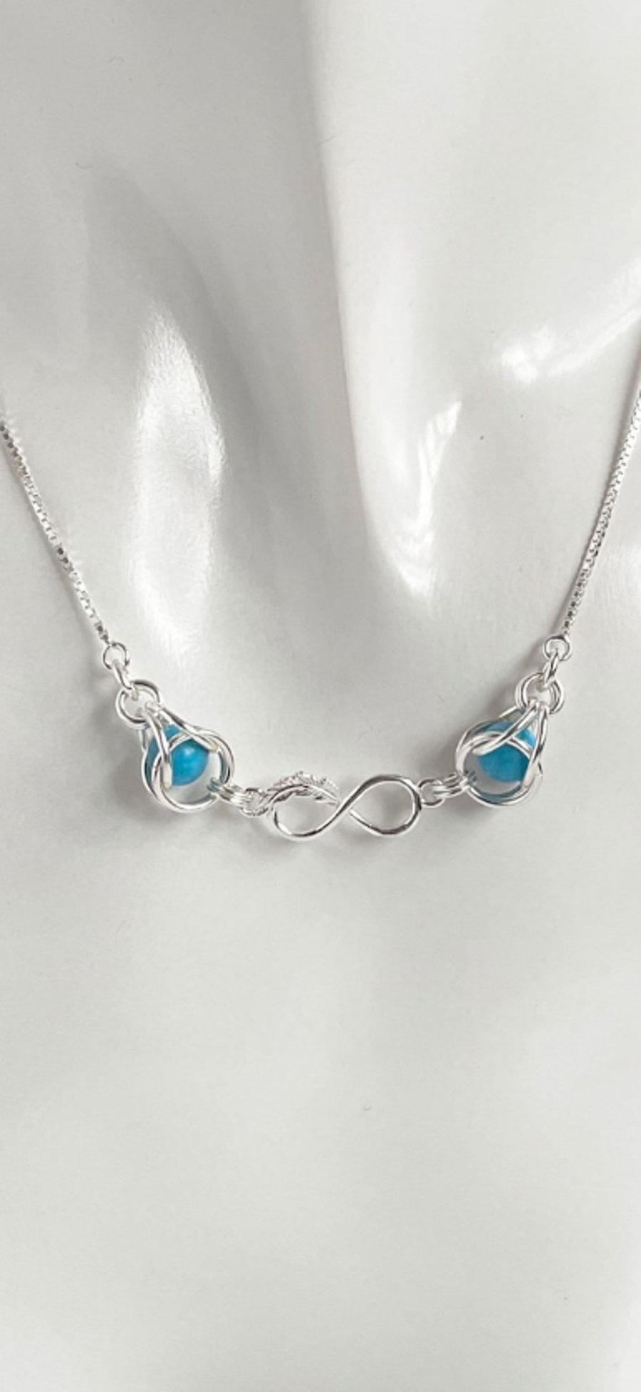 Sterling Silver Captured Turquoise Infinity Symbol Necklace 