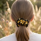 Handmade Bumblebee Crochet Scrunchie with Flower Beads, Yellow & Black