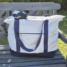 Navy Upcycled Sailcloth Travel Bag - Large Weekender zipped Tote with Canvasbase