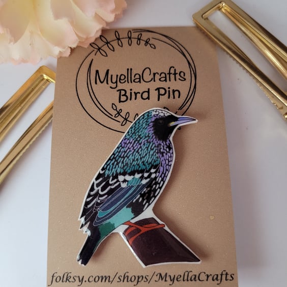 Pin badge bird pin starling parrot robin