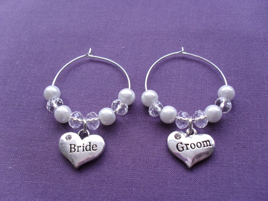 Bride and Groom Wine Glass Charms Folksy