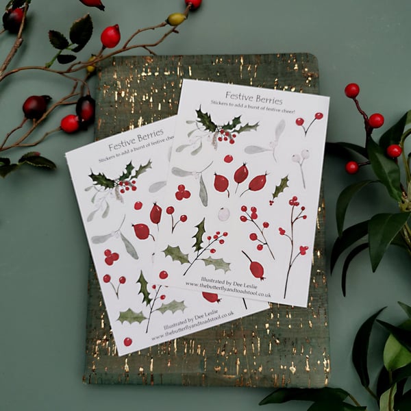 Christmas Journal Sticker Sheet, Christmas Stickers, Holly Stickers