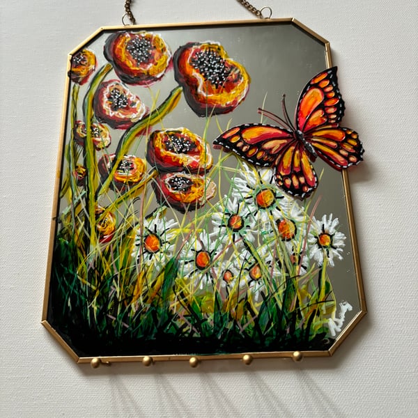A hand painted and fired mirror by Andrew Jenkins 