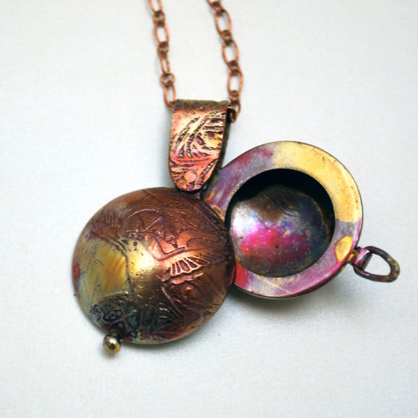 copper swivel owl locket