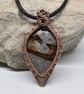 Wire Woven Rock Chalcedony and Copper Unisex Pendant - Image 3