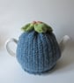 Tea cosie tea cosy - denim blue with anemone flower - Image 3
