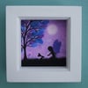 Fairy Picture, Framed Art, Gift for Daughter, Purple Tree Moon Rabbit Silhouette