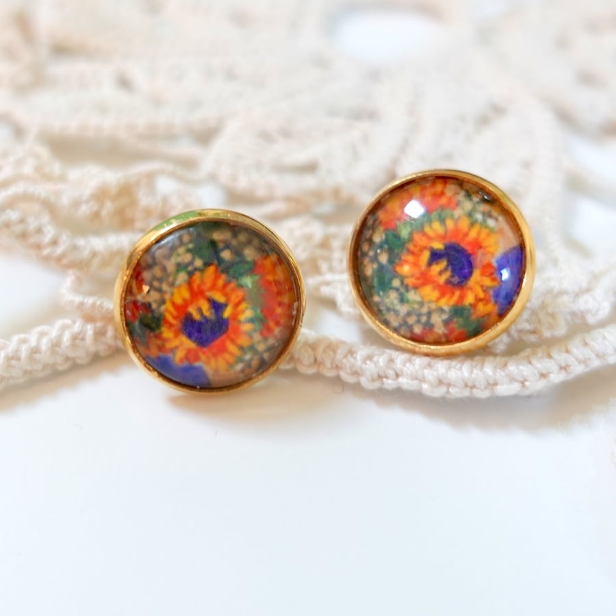 Nature-inspired Sunflowers Stud Earrings, Gift for Creative Women