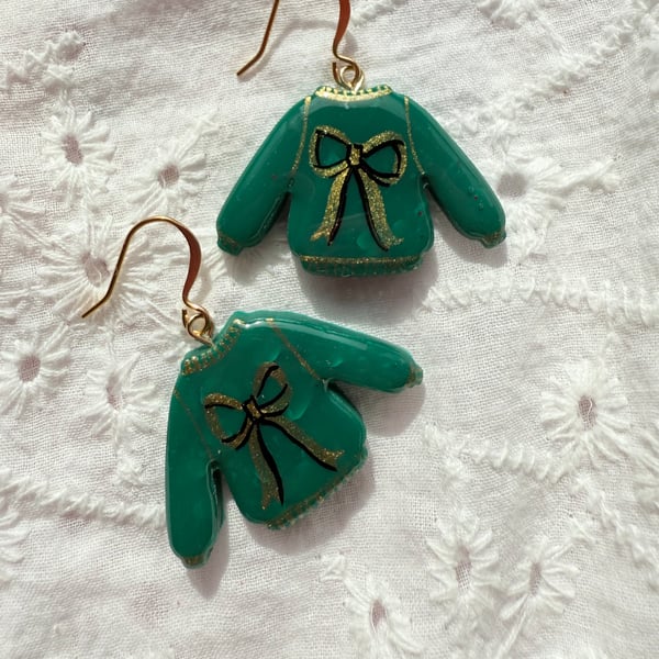 Christmas Sweater Earrings – Hand Painted