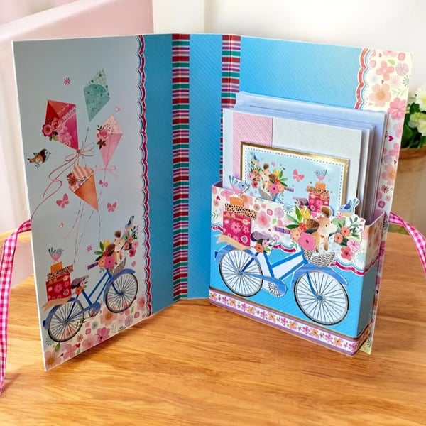 Book-Shaped Greetings Card Gift Box – Butterfly & Bicycle Design