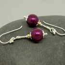 Burgundy Red Pearl Earrings - Sterling Silver