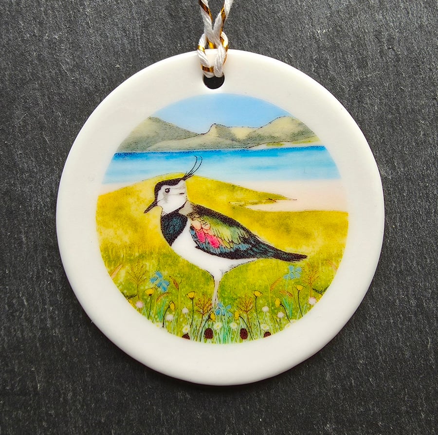 Lapwing in the Machair Ceramic Hanging Bauble 
